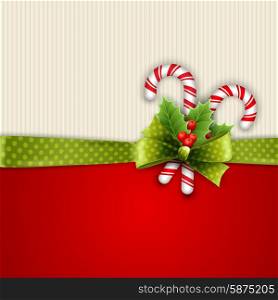 Holiday background with green ribbon and bow. Holiday background with green polka dots ribbon and bow