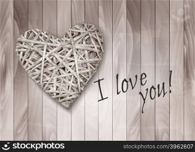 Holiday Background With Heart Made From Willow. Vector.
