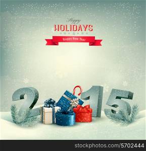 Holiday background with presents and 2015. Vector.