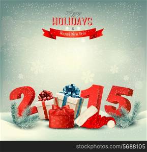 Holiday background with presents and a 2015. Vector.