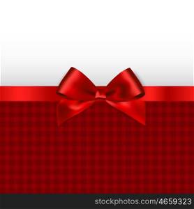 Holiday background with red bow. Christmas Holiday background with red satin bow.