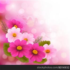 Holiday background with three pink flowers.Vector illustration