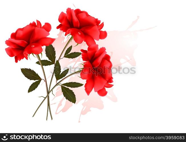 Holiday Background With Three Red Roses. Vector.