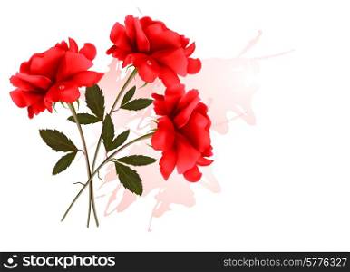 Holiday Background With Three Red Roses. Vector.