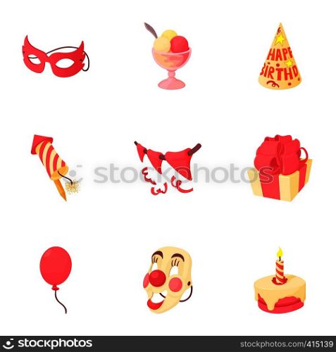 Holiday birthday icons set. Cartoon illustration of 9 holiday birthday vector icons for web. Holiday birthday icons set, cartoon style