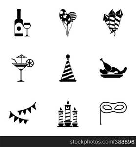 Holiday birthday icons set. Simple illustration of 9 holiday birthday vector icons for web. Holiday birthday icons set, simple style