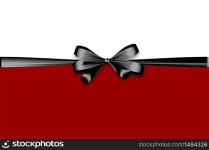 Holiday black friday satin gift bow knot ribbon. Birthday realistic design isolated vector. Silk shiny textile sale tape.. Holiday satin gift bow knot ribbon black friday