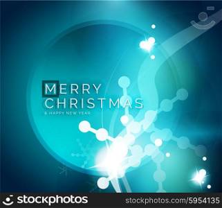 Holiday blue abstract background, winter snowflakes, Christmas and New Year design template, light shiny modern vector illustration