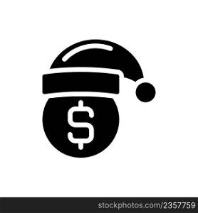 Holiday bonus black glyph icon. Christmas premium pay. Showing appreciation for employees. One-time payment. Silhouette symbol on white space. Solid pictogram. Vector isolated illustration. Holiday bonus black glyph icon