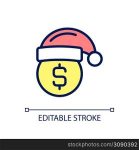 Holiday bonus pixel perfect RGB color icon. Christmas premium pay. Showing appreciation for employees. Isolated vector illustration. Simple filled line drawing. Editable stroke. Arial font used. Holiday bonus pixel perfect RGB color icon
