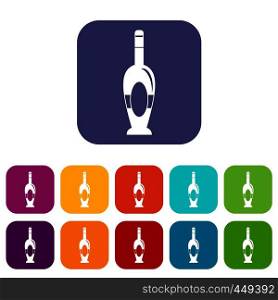 Holiday bottle icons set vector illustration in flat style In colors red, blue, green and other. holiday bottle icons set flat