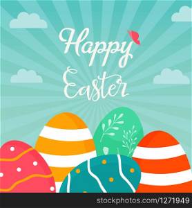 Holiday bright design with cute Easter eggs.. Holiday bright design with cute Easter eggs