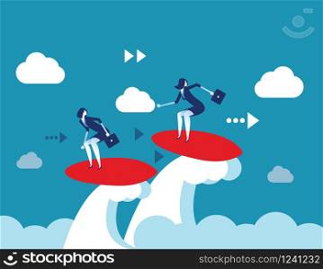 Holiday. Business team play surfing. Concept business vector illustration.