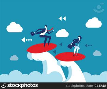 Holiday. Business team play surfing. Concept business vector illustration.