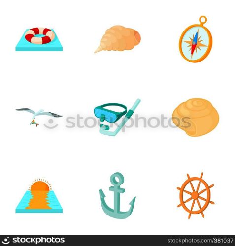 Holiday by sea icons set. Cartoon illustration of 9 holiday by sea vector icons for web. Holiday by sea icons set, cartoon style