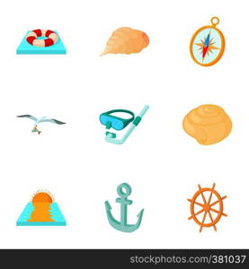 Holiday by sea icons set. Cartoon illustration of 9 holiday by sea vector icons for web. Holiday by sea icons set, cartoon style