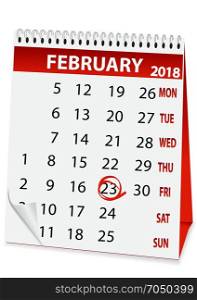 holiday calendar for 23 February 2018. icon in the form of a calendar for 23 February 2018