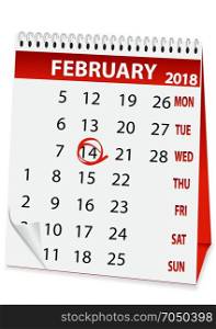 holiday calendar for Valentine&rsquo;s Day 2018. icon in the form of a calendar for Valentine&rsquo;s Day 2018