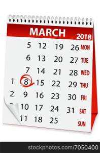 holiday calendar in 8 March 2018. icon in the form of a calendar for 8 March 2018