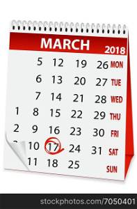 holiday calendar in St Patrick&rsquo;s Day 2018. icon in the form of a calendar for St Patrick&rsquo;s Day 2018