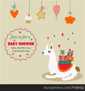 Holiday card with cute lama and presents.. Holiday card with cute lama and presents