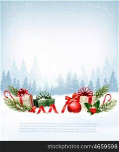 Holiday Christmas background with a gift boxes Vector.