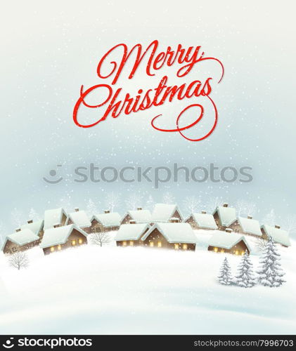 Holiday Christmas background with a village. Vector.