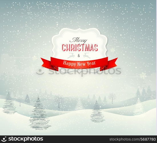 Holiday christmas background with winter landscape. Vector.