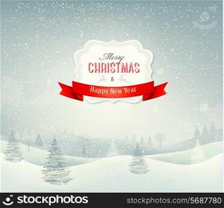Holiday christmas background with winter landscape. Vector.