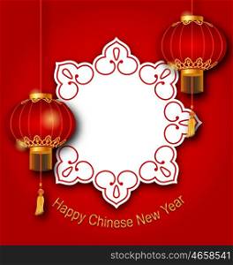 Holiday Clean Card with Chinese Lanterns for Happy New Year 2017. Illustration Holiday Clean Card with Chinese Lanterns for Happy New Year 2017 - Vector