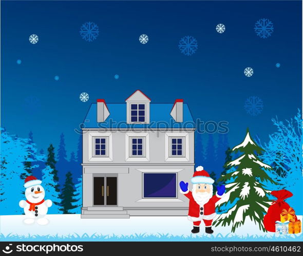 Holiday cristmas in winter. The Winter holiday new year and gift from santa.Vector illustration