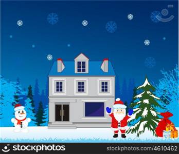 Holiday cristmas in winter. The Winter holiday new year and gift from santa.Vector illustration