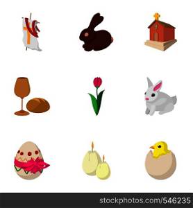 Holiday Easter icons set. Cartoon illustration of 9 holiday Easter vector icons for web. Holiday Easter icons set, cartoon style