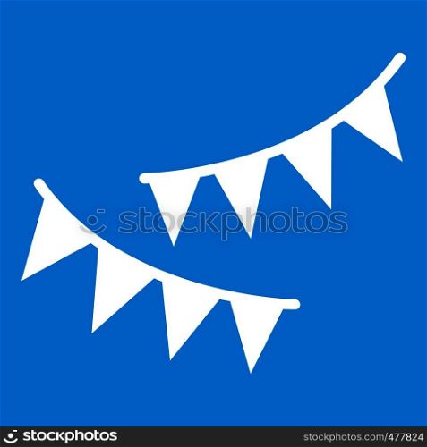 Holiday flags icon white isolated on blue background vector illustration. Holiday flags icon white