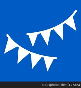 Holiday flags icon white isolated on blue background vector illustration. Holiday flags icon white