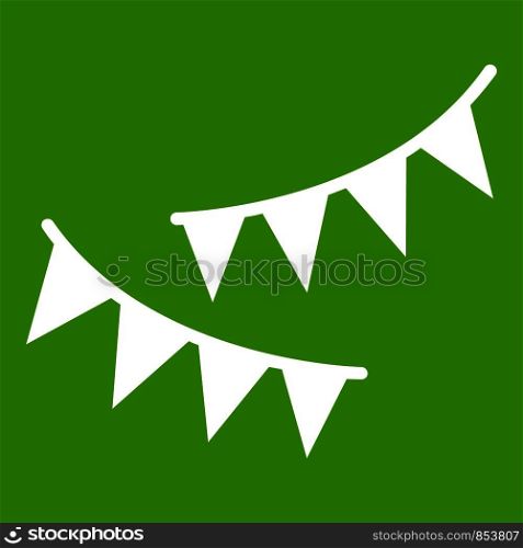 Holiday flags icon white isolated on green background. Vector illustration. Holiday flags icon green