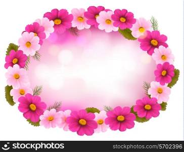 Holiday frame with colorful flowers. Vector