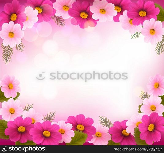 Holiday frame with colorful flowers. Vector