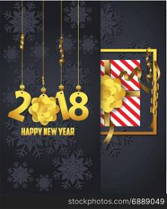 Holiday Greeting and happy new year 2018 card with gold balls