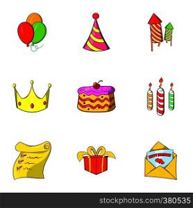 Holiday icons set. Cartoon illustration of 9 holiday vector icons for web. Holiday icons set, cartoon style