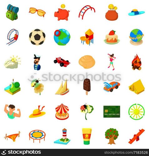 Holiday icons set. Cartoon style of 36 holiday vector icons for web isolated on white background. Holiday icons set, cartoon style