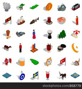 Holiday icons set. Isometric style of 36 holiday vector icons for web isolated on white background. Holiday icons set, isometric style