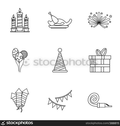 Holiday icons set. Outline illustration of 9 holiday vector icons for web. Holiday icons set, outline style