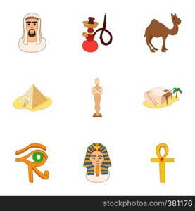 Holiday in Egypt icons set. Cartoon illustration of 9 holiday in Egypt vector icons for web. Holiday in Egypt icons set, cartoon style