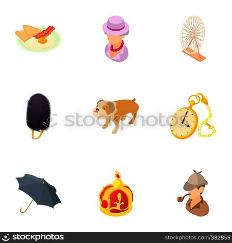 Holiday in England icons set. Cartoon illustration of 9 holiday in England vector icons for web. Holiday in England icons set, cartoon style