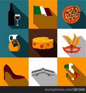 Holiday in Italy icons set. Flat illustration of 9 holiday in Italy vector icons for web. Holiday in Italy icons set, flat style