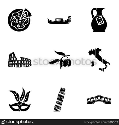 Holiday in Italy icons set. Simple illustration of 9 holiday in Italy vector icons for web. Holiday in Italy icons set, simple style