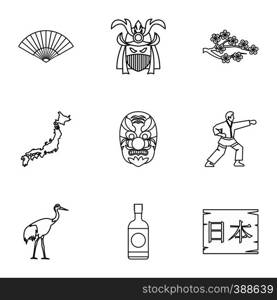 Holiday in Japan icons set. Outline illustration of 9 holiday in Japan vector icons for web. Holiday in Japan icons set, outline style