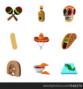 Holiday in Mexico icons set. Cartoon illustration of 9 holiday in Mexico vector icons for web. Holiday in Mexico icons set, cartoon style