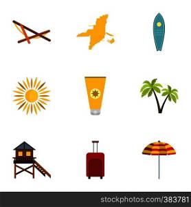 Holiday in Miami icons set. Flat illustration of 9 holiday in Miami vector icons for web. Holiday in Miami icons set, flat style